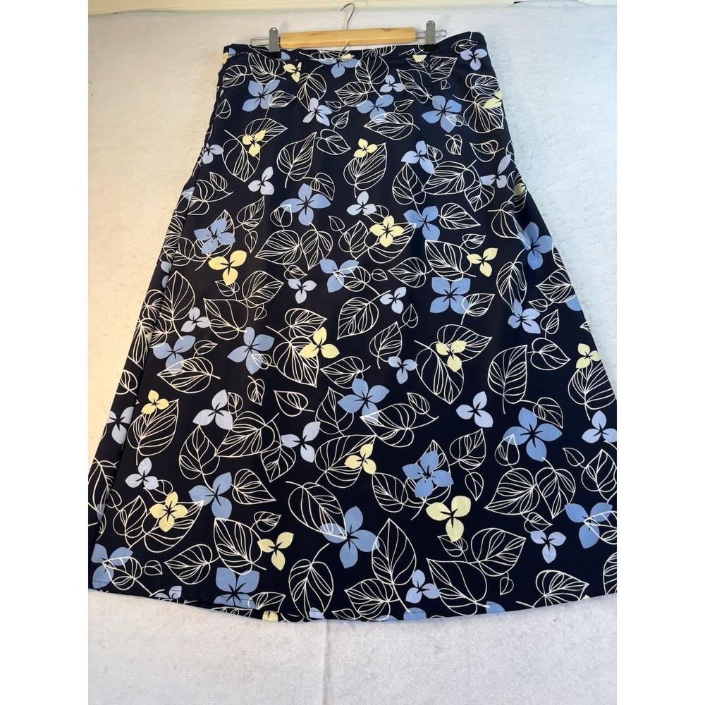 Jaclyn Smith Classic XL Floral Maxi‎ Skirt Blue/Black Cottagecore Office